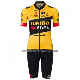 Completo Maglia + Pantaloncino con bretelle 2023 Jumbo-Visma Manica Corta Giallo Nero Donna